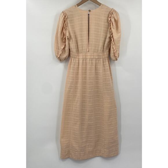 Free People Slow Pace Romantic Dress Tie V Neck Puff Sleeve Midi Peach Womens XS - Picture 8 of 13